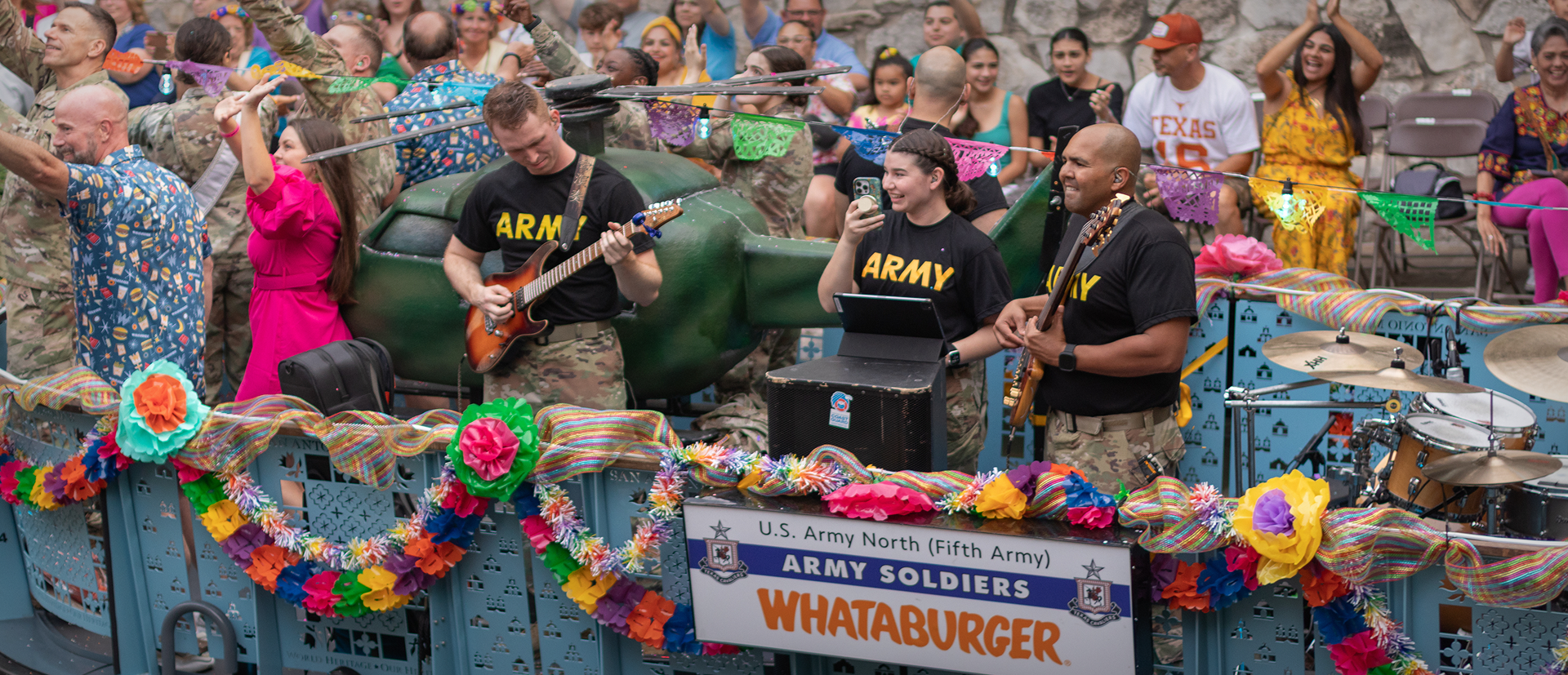Band playing on a float in the River Parade.